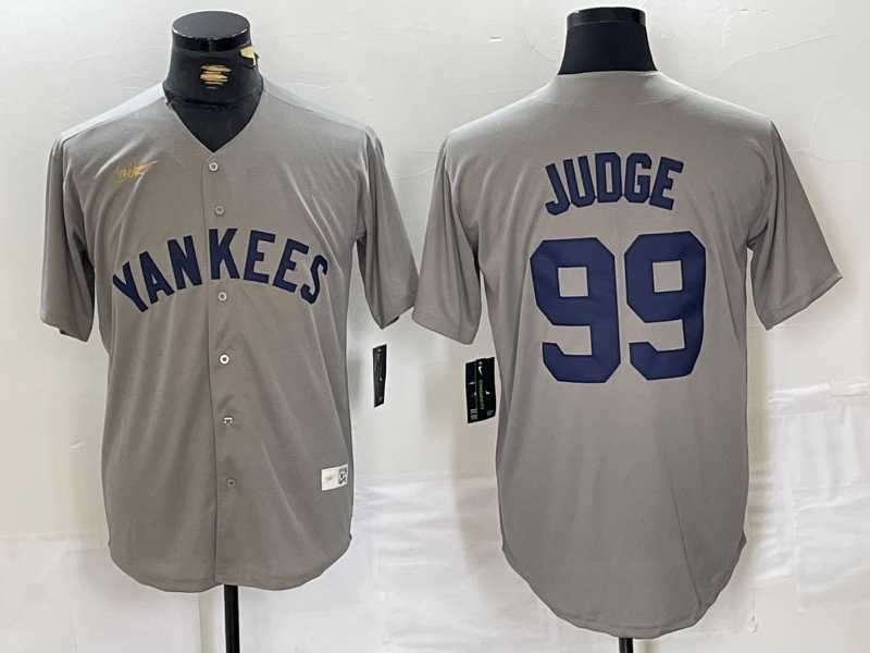 Mens New York Yankees #99 Aaron Judge Name Grey Stitched Nike Throwback Jersey